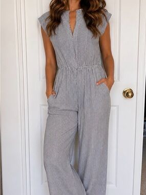 Sleeveless Striped Wide-Leg Jumpsuit - Gray